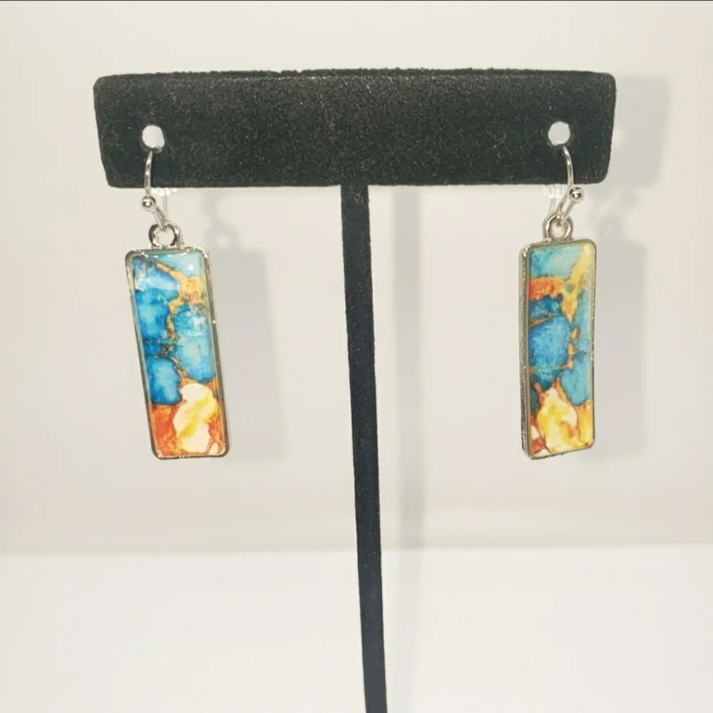 Marble Abstract Pattern Earrings Stained Glass Look
